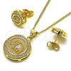 Oro Laminado Earring and Pendant Adult Set, Gold Filled Style Elephant Design, with White Micro Pave, Polished, Golden Finish, 10.156.0457