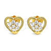 Oro Laminado Stud Earring, Gold Filled Style Heart and Flower Design, with White Cubic Zirconia, Polished, Golden Finish, 02.387.0080