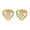 Oro Laminado Stud Earring, Gold Filled Style Heart and Flower Design, with White Cubic Zirconia, Polished, Golden Finish, 02.387.0080