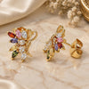 Oro Laminado Stud Earring, Gold Filled Style Butterfly Design, with Multicolor Cubic Zirconia, Polished, Golden Finish, 02.387.0081.1