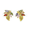 Oro Laminado Stud Earring, Gold Filled Style Leaf Design, with Multicolor Cubic Zirconia, Polished, Golden Finish, 02.387.0082.1