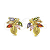 Oro Laminado Stud Earring, Gold Filled Style Leaf Design, with Multicolor Cubic Zirconia, Polished, Golden Finish, 02.387.0082.1