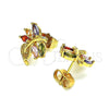 Oro Laminado Stud Earring, Gold Filled Style Leaf Design, with Multicolor Cubic Zirconia, Polished, Golden Finish, 02.387.0082.1
