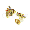 Oro Laminado Stud Earring, Gold Filled Style Leaf Design, with Multicolor Cubic Zirconia, Polished, Golden Finish, 02.387.0082.1