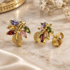 Oro Laminado Stud Earring, Gold Filled Style Leaf Design, with Multicolor Cubic Zirconia, Polished, Golden Finish, 02.387.0082.1