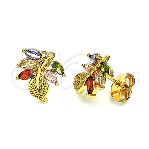 Gold Filled Ring — Stud Earring Leaf Design with Multicolor Cubic Zirconia — main product view — SKU 148805 | Oro Laminado anillo — Stud Earring Leaf diseño with Multicolor Cubic Zirconia — SKU 148805