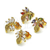 Oro Laminado Stud Earring, Gold Filled Style Leaf Design, with Multicolor Cubic Zirconia, Polished, Golden Finish, 02.387.0082.1