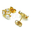 Oro Laminado Stud Earring, Gold Filled Style Swan Design, with White Cubic Zirconia, Polished, Golden Finish, 02.387.0083