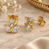 Oro Laminado Stud Earring, Gold Filled Style Swan Design, with White Cubic Zirconia, Polished, Golden Finish, 02.387.0083