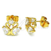 Oro Laminado Stud Earring, Gold Filled Style Swan Design, with White Cubic Zirconia, Polished, Golden Finish, 02.387.0083