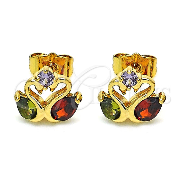 Gold Filled Ring — Stud Earring Swan Design with Multicolor Cubic Zirconia — alternate product view — SKU 148807 | Oro Laminado anillo — Stud Earring Swan diseño with Multicolor Cubic Zirconia — SKU 148807