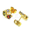 Oro Laminado Stud Earring, Gold Filled Style Swan Design, with Multicolor Cubic Zirconia, Polished, Golden Finish, 02.387.0083.1