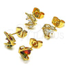Oro Laminado Stud Earring, Gold Filled Style Butterfly Design, with Multicolor Cubic Zirconia, Polished, Golden Finish, 02.387.0023.2