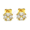 Oro Laminado Stud Earring, Gold Filled Style Flower and Baguette Design, with White Cubic Zirconia, Polished, Golden Finish, 02.387.0084