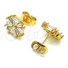 Oro Laminado Stud Earring, Gold Filled Style Flower and Baguette Design, with White Cubic Zirconia, Polished, Golden Finish, 02.387.0084