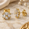 Oro Laminado Stud Earring, Gold Filled Style Flower and Baguette Design, with White Cubic Zirconia, Polished, Golden Finish, 02.387.0084