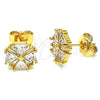 Oro Laminado Stud Earring, Gold Filled Style Flower and Baguette Design, with White Cubic Zirconia, Polished, Golden Finish, 02.387.0084
