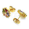 Oro Laminado Stud Earring, Gold Filled Style Flower and Baguette Design, with Multicolor Cubic Zirconia, Polished, Golden Finish, 02.387.0084.1