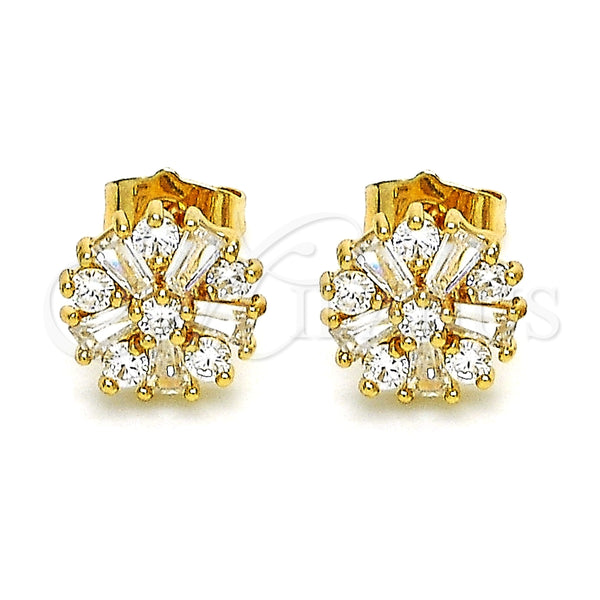 Gold Filled Ring — Stud Earring Flower and Baguette Design with White — alternate product view — SKU 148813 | Oro Laminado anillo — Stud Earring flor and Baguette diseño with blanco — SKU 148813