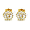 Oro Laminado Stud Earring, Gold Filled Style Flower and Baguette Design, with White Cubic Zirconia, Polished, Golden Finish, 02.387.0086