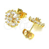 Oro Laminado Stud Earring, Gold Filled Style Flower and Baguette Design, with White Cubic Zirconia, Polished, Golden Finish, 02.387.0086