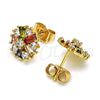 Oro Laminado Stud Earring, Gold Filled Style Flower and Baguette Design, with Multicolor Cubic Zirconia, Polished, Golden Finish, 02.387.0086.1
