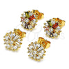 Oro Laminado Stud Earring, Gold Filled Style Flower and Baguette Design, with Multicolor Cubic Zirconia, Polished, Golden Finish, 02.387.0086.1
