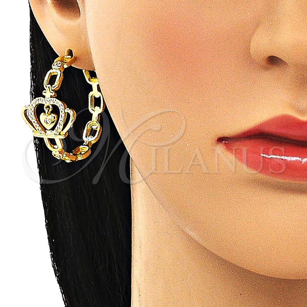 Gold Filled Ring — Stud Earring Crown and Heart Design with White — alternate product view — SKU 148816 | Oro Laminado anillo — Stud Earring Crown and corazón diseño with blanco — SKU 148816