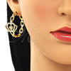 Oro Laminado Stud Earring, Gold Filled Style Crown and Heart Design, with White Micro Pave and White Cubic Zirconia, Polished, Golden Finish, 02.341.0123