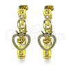 Oro Laminado Stud Earring, Gold Filled Style Heart and Crown Design, with White Micro Pave and White Cubic Zirconia, Polished, Golden Finish, 02.341.0124