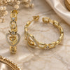 Oro Laminado Stud Earring, Gold Filled Style Heart and Crown Design, with White Micro Pave and White Cubic Zirconia, Polished, Golden Finish, 02.341.0124