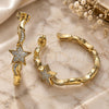 Oro Laminado Stud Earring, Gold Filled Style Star and Moon Design, with White Micro Pave, Polished, Golden Finish, 02.341.0126