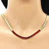 Oro Laminado Fancy Necklace, Gold Filled Style Baguette Design, with Garnet Cubic Zirconia, Polished, Golden Finish, 04.341.0097.1.16 (05 MM Thickness, 16 Inches Length)