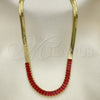 Oro Laminado Fancy Necklace, Gold Filled Style Baguette Design, with Garnet Cubic Zirconia, Polished, Golden Finish, 04.341.0097.1.16 (05 MM Thickness, 16 Inches Length)