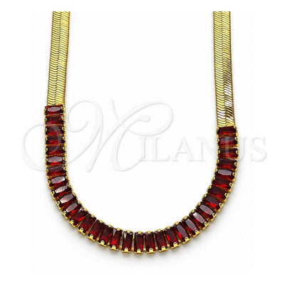 Oro Laminado Fancy Necklace, Gold Filled Style Baguette Design, with Garnet Cubic Zirconia, Polished, Golden Finish, 04.341.0097.1.16 (05 MM Thickness, 16 Inches Length)