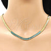 Oro Laminado Fancy Necklace, Gold Filled Style Baguette Design, with Aqua Blue Cubic Zirconia, Polished, Golden Finish, 04.341.0097.2.16 (05 MM Thickness, 16 Inches Length)