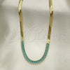 Oro Laminado Fancy Necklace, Gold Filled Style Baguette Design, with Aqua Blue Cubic Zirconia, Polished, Golden Finish, 04.341.0097.2.16 (05 MM Thickness, 16 Inches Length)