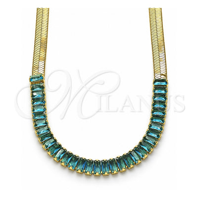 Oro Laminado Fancy Necklace, Gold Filled Style Baguette Design, with Aqua Blue Cubic Zirconia, Polished, Golden Finish, 04.341.0097.2.16 (05 MM Thickness, 16 Inches Length)