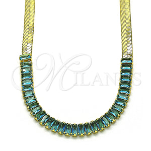 Gold Filled Necklace — Fancy Necklace Baguette Design with Aqua Blue Cubic — main product view — SKU 148825 | Oro Laminado collar — elegante Necklace Baguette diseño with Aqua Blue Cubic — SKU 148825