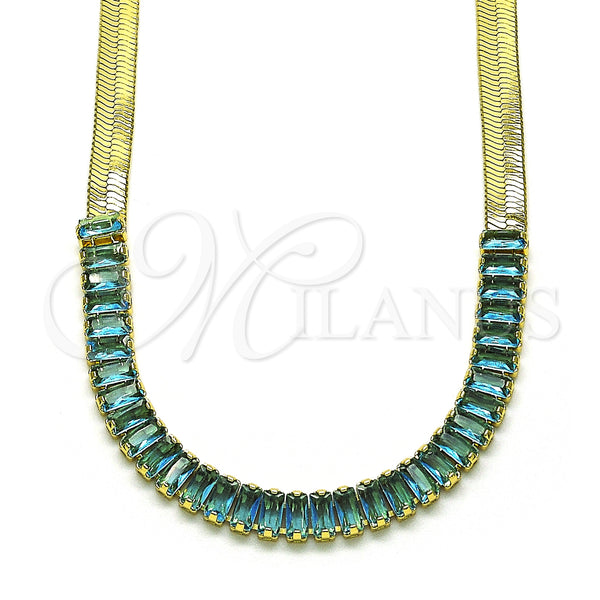 Gold Filled Necklace — Fancy Necklace Baguette Design with Aqua Blue Cubic — main product view — SKU 148825 | Oro Laminado collar — elegante Necklace Baguette diseño with Aqua Blue Cubic — SKU 148825