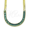 Oro Laminado Fancy Necklace, Gold Filled Style Baguette Design, with Aqua Blue Cubic Zirconia, Polished, Golden Finish, 04.341.0097.2.16 (05 MM Thickness, 16 Inches Length)