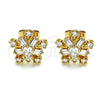 Oro Laminado Stud Earring, Gold Filled Style Flower and Baguette Design, with White Cubic Zirconia, Polished, Golden Finish, 02.387.0089