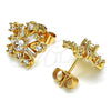 Oro Laminado Stud Earring, Gold Filled Style Flower and Baguette Design, with White Cubic Zirconia, Polished, Golden Finish, 02.387.0089