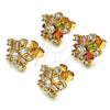 Oro Laminado Stud Earring, Gold Filled Style Flower and Baguette Design, with White Cubic Zirconia, Polished, Golden Finish, 02.387.0089