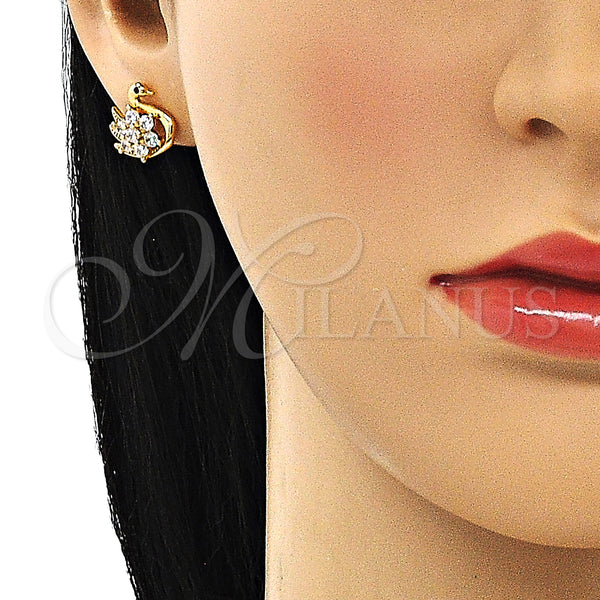 Gold Filled Ring — Stud Earring Swan and Flower Design with White — alternate product view — SKU 148835 | Oro Laminado anillo — Stud Earring Swan and flor diseño with blanco — SKU 148835