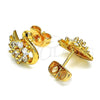 Oro Laminado Stud Earring, Gold Filled Style Swan and Flower Design, with White and Black Cubic Zirconia, Polished, Golden Finish, 02.387.0090
