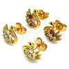 Oro Laminado Stud Earring, Gold Filled Style Swan and Flower Design, with Multicolor Cubic Zirconia, Polished, Golden Finish, 02.387.0090.1