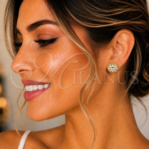 Oro Laminado Stud Earring, Gold Filled Style with White Cubic Zirconia, Polished, Golden Finish, 02.387.0091
