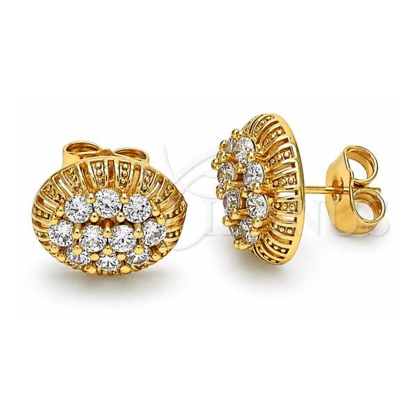 Oro Laminado Stud Earring, Gold Filled Style with White Cubic Zirconia, Polished, Golden Finish, 02.387.0091