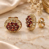 Oro Laminado Stud Earring, Gold Filled Style with Garnet Cubic Zirconia, Polished, Golden Finish, 02.387.0091.1